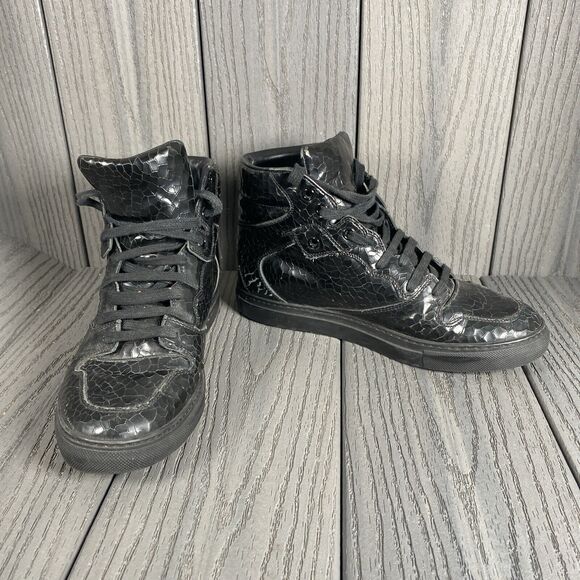 Balenciaga Black Cracked Leather Lace Up High-Top Sneakers 37 No inner Soles